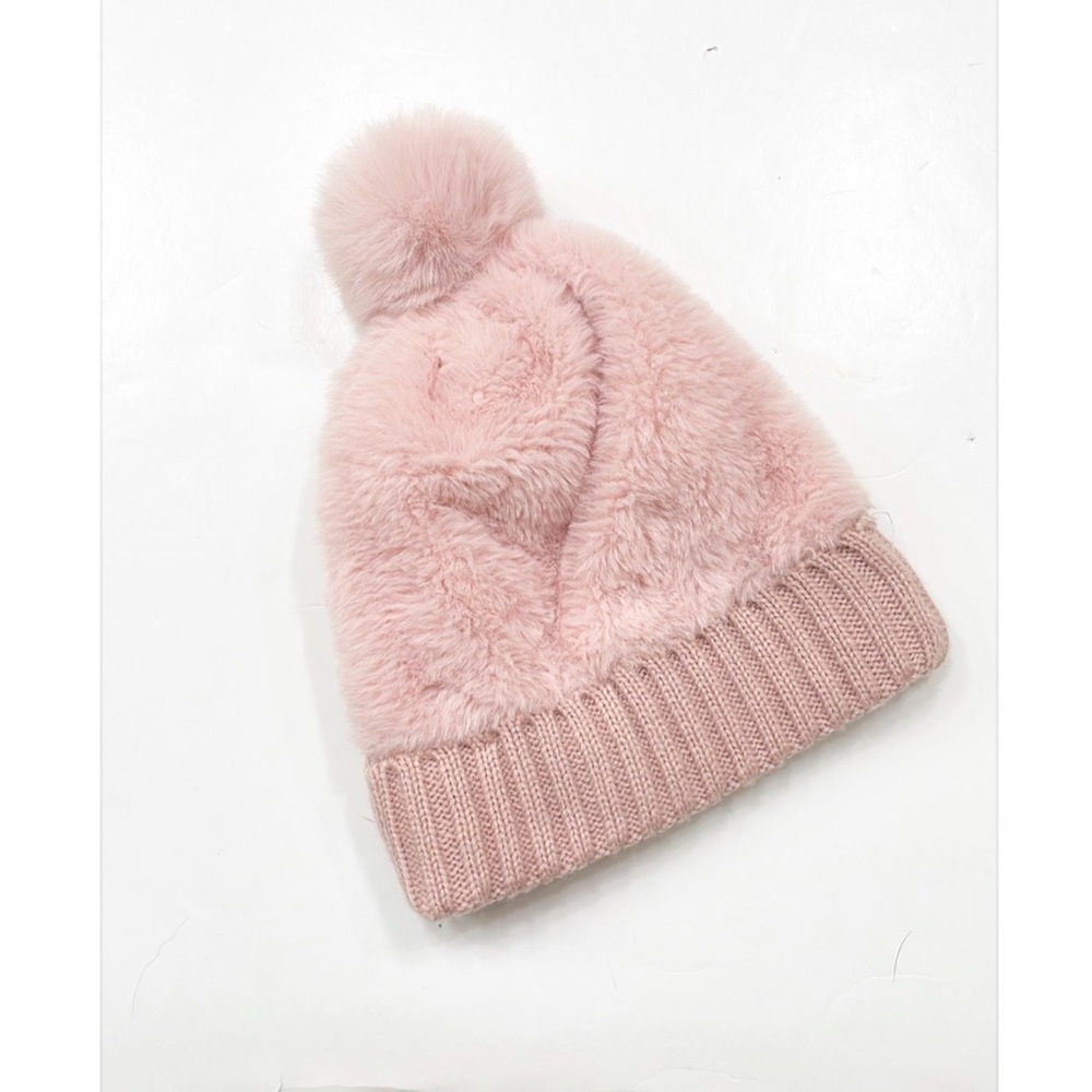Pink faux fur knit Pom Pom beanie
